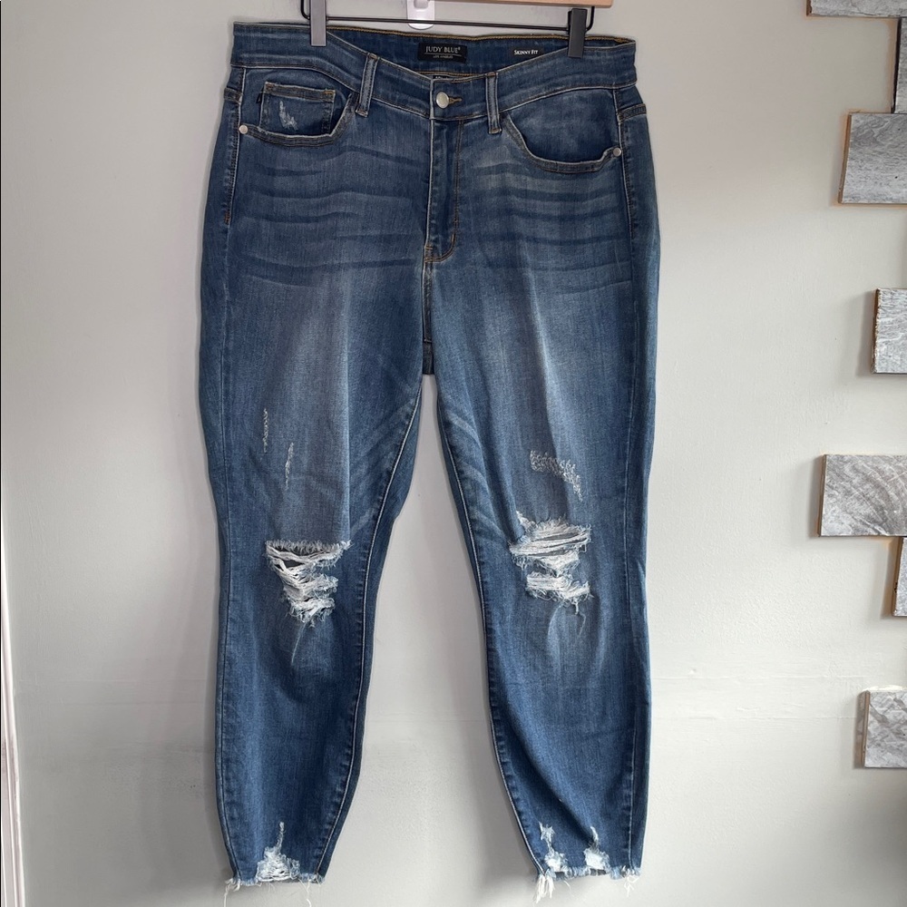 Judy Blue Jeans Womens 16W Blue Skinny Fit Distressed High Rise Stretch Adult